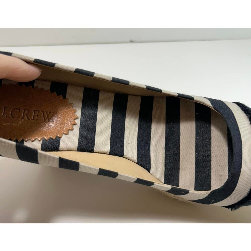 J. CREW Black Taupe Stripe Espadrille Closed Satin Toe Heel Wedge Shoes Womens 9 - Picture 7 of 7